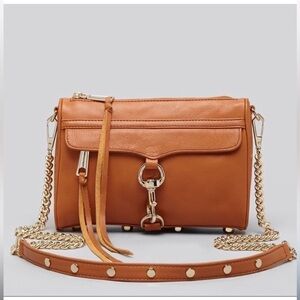 Rebecca MINKOFF cognac brown Leather Chain-Link Crossbody Bag